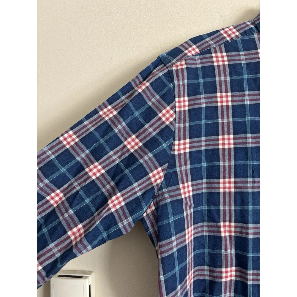 J. McLaughlin Mens‎ Large Trim Fit Casual Button Up Shirt Plaid Preppy Red Blue